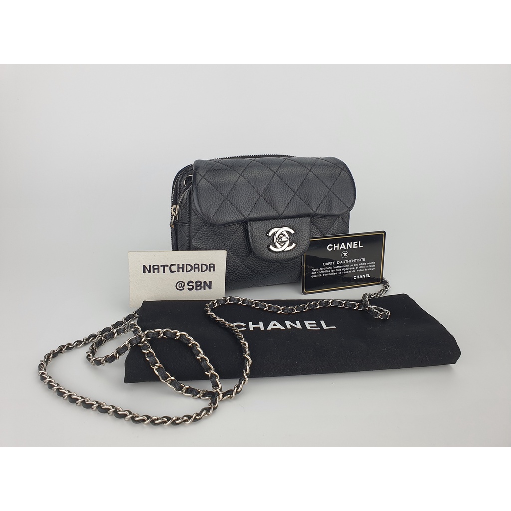 USED IN GOOD CONDITION!!! CHANEL MINI FLAP WOC BLACK CAVIAR SHW