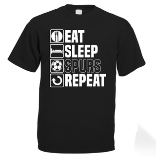 [100% Cotton] เสื้อยืดลําลอง ผ้าฝ้าย แขนสั้น พิมพ์ลาย Eat Sleep Spurs Tottenham Fathers Day birthday สีดํา พลัสไซซ์ XS-3