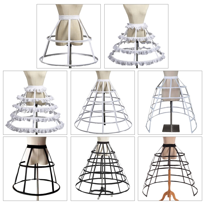 HO Petticoat Cage Crinoline ครึ่งสลิปอุปกรณ์จัดงานแต่งงาน 2/3/4/5 Hoops 50s Vintage สั้น/ยาวกระโปรงส