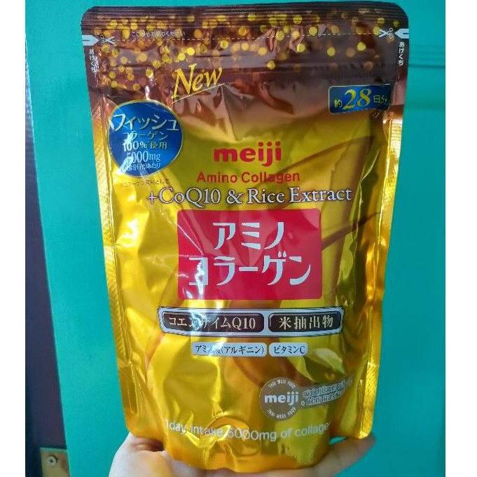 [แพ็คเกจใหม่] Meiji Amino Collagen+CoQ10 &amp; Rice Germ Extract 5,000mg [196g]