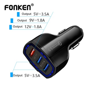 Fonken อะแดปเตอร์ชาร์จโทรศัพท์มือถือ Qc3.0 3 In 1 สําหรับรถยนต์