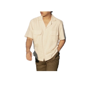 HMT เสื้อเชิ้ตลินินแขนสั้น สีเบจ / Linen shirt - beige