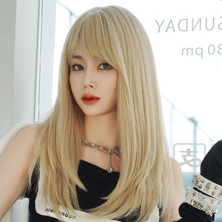 วิกผมยาวตรง สีขาว สีทอง แฟชั่นฤดูใบไม้ร่วง สําหรับผู้หญิง
