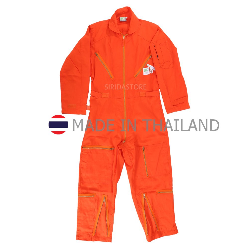 สีส้มสด ชุดหมีช่าง ชุดหมีกู้ภัย ชุดหมี SAFETY ชุดนักโทษ แขนยาว