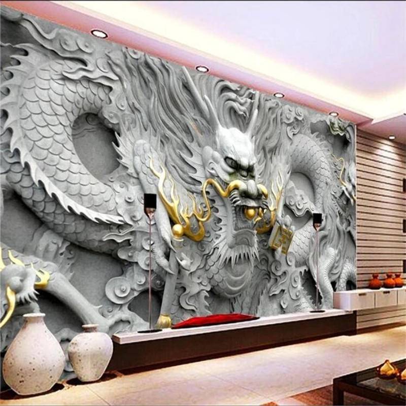 วอลล์เปเปอร์ ลายมังกร 3D สไตล์จีน หรูหรา สําหรับตกแต่งบ้าน โรงแรม ทางเข้า ทางเดิน ทางเข้าร้านอาหาร