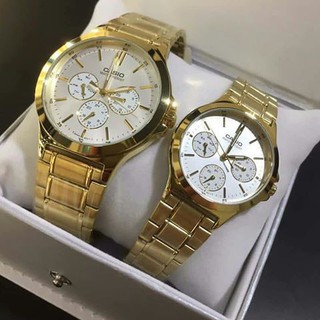 นาฬิกาคู่รัก Casio รุ่น MTP-V300G-7Aและ LTP-V300G-7A สายแสตนเลสสีทอง หน้าปัดขาว -ของแท้ 100%รับประกัน1ปีเต็ม