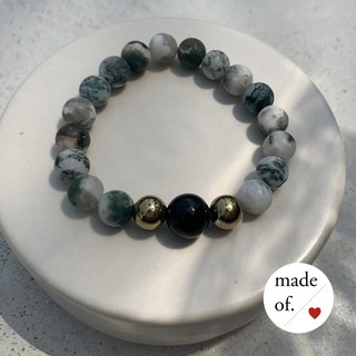 สร้อยข้อมือหินมงคล หินGreen Agate 8mm หินBlack Agate 10mm หินนำโชค