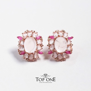 Top1Jewelry ต่างหูเงินแท้925 พลอย Rose Quartz, Ruby