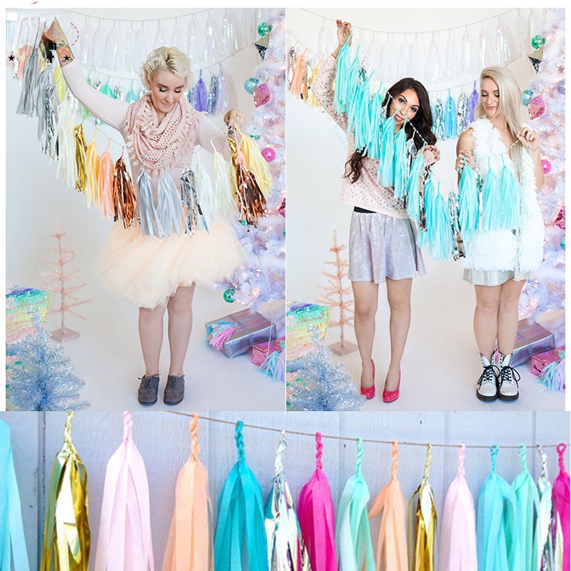 พวงม่านริบบิ้นสีรุ้งแต่งพู่ Diy สําหรับตกแต่งปาร์ตี้วันเกิดเด็ก 5 ชิ้น