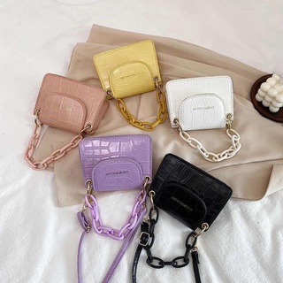 KBP008-กระเป๋าMinibag-สะพายข้างใบเล็กลายจรเข้-12x10x6 cm