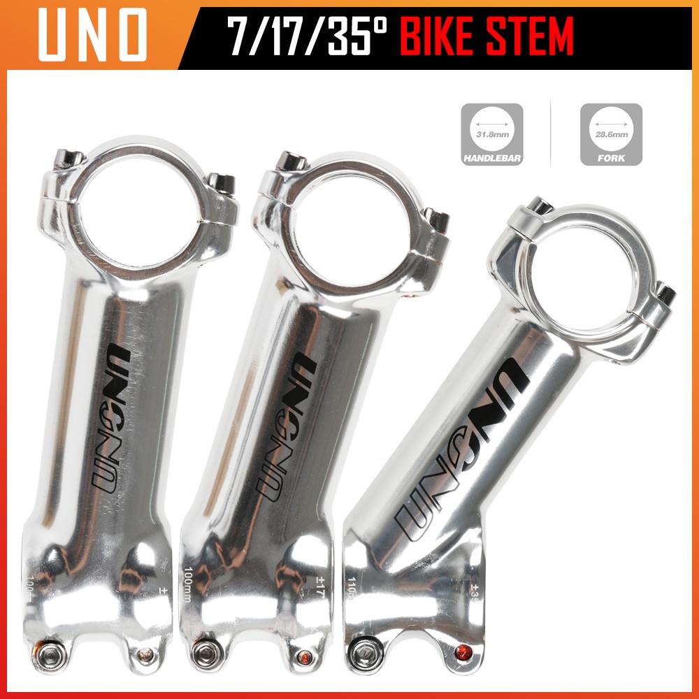 Uno Bike Stem 7/17/35 องศา Silver Mtb Stem สําหรับ 28.6 มม.ส้อมด้านหน้าและ 31.8 มม.จักรยาน Handlebars