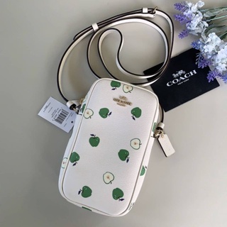 💚แท้💯 พร้อมส่ง💚NORTH/SOUTH ZIP CROSSBODY WITHAPPLE PRINT (COACH C4608) กระเป๋าสะพายใส่โทรศัพท์