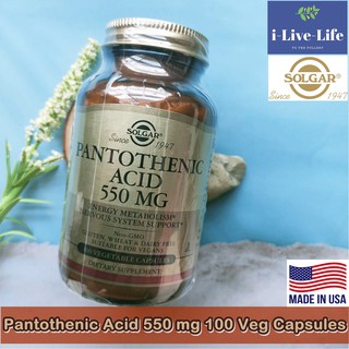 B5 กรดแพนโทเทนิก Pantothenic Acid 550 mg 100 Veg Capsules - Solgar B-5