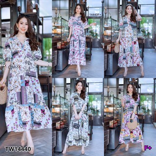 J14440 Maxi Dress puff sleeve floral shirt dress