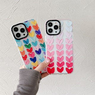 [Case Tify] เคสโทรศัพท์มือถือแบบนิ่ม TPU ใส กันกระแทก ลายหัวใจ หลากสี สําหรับ iPhone 14 Pro Max 12 11 Pro Max 7 8 Plus X XS Max XR 13 Pro Max