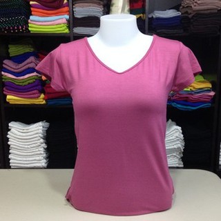 Chotyshop พร้อมส่ง เสื้อยืดคอวี สีเลือดหมูปูน size "M"