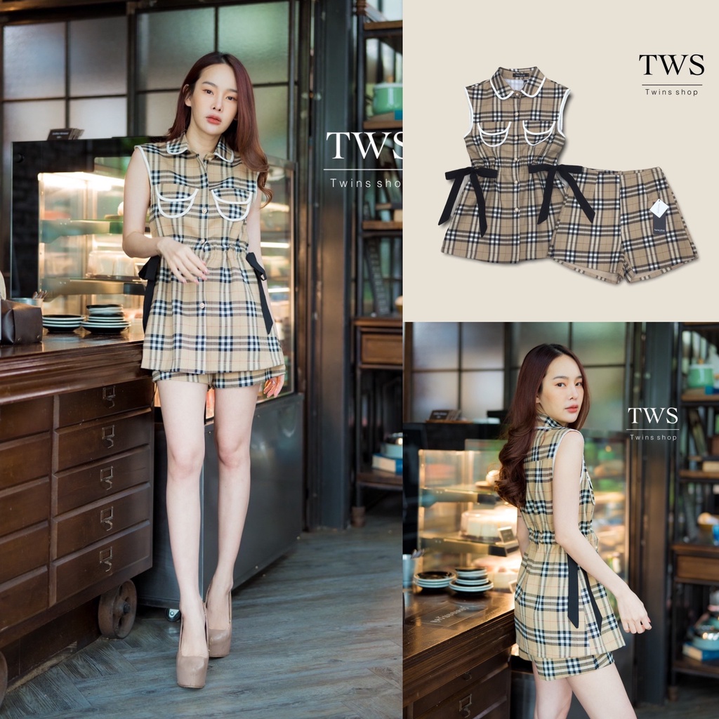 🏷Twins Shop Set เสื้อ+กางเกง เซทเสื้อยาวคอปก ชุดแขนกุด ชุดไปเที่ยว ชุดน่ารัก