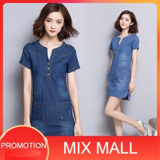 MixMall พร้อมส่ง ชุดเดรสยีนส์ แขนสั้น เนื้อผ้าใส่สบาย ไม่คัน Denim Dress Collection