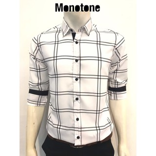 เสื้อเชิ้ตผู้ชาย เสื้อเชิ้ตแขนยาว เสื้อเชิ้ตลายสก็อต Monotone shrits