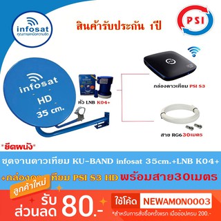 ชุดจานดาวเทียม Infosat KU-BAND 35cm.(ยึดผนัง)+กล่องดาวเทียม PSI S3 HD พร้อมสาย30เมตร(เลือกสีจานได้)