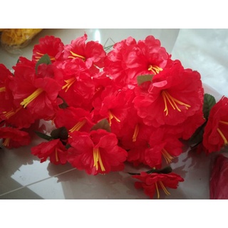 ช่อดอกชบาสีแดง ดอกใหญ่ 1กำมี12ก้าน(1โหล)ดอกไม้ปลอม ดอกไม้ประดิษฐ์