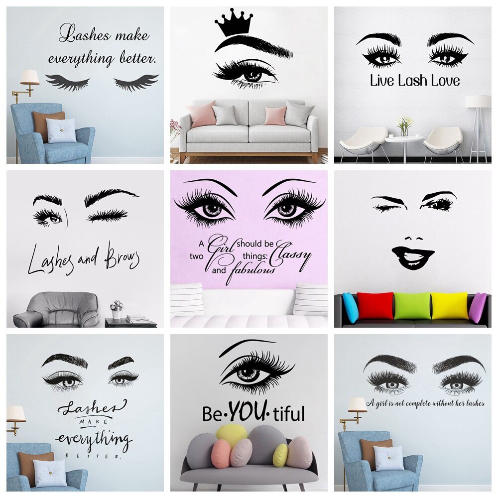 สติ๊กเกอร์ติดผนัง Eye Lashes Live Love สำหรับการตกแต่งบ้านและภาพวาดฝาผนัง
