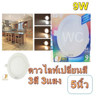 EVE โคมดาวน์ไลท์ LED เปลี่ยนสี 5นิ้ว 9w Panel Color Change 3สี 3แสง  9วัตต์ ราคาร่วมภาษีแล้วน่ะคับ