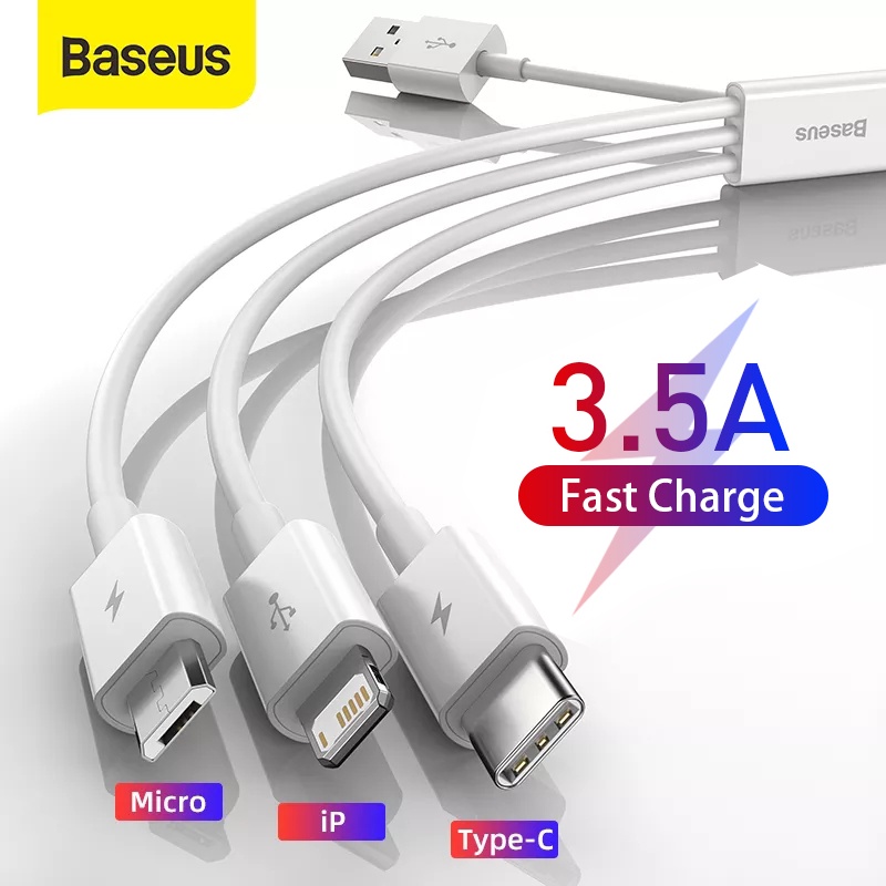 BASEUS 3 in1 สายชาร์จเร็ว Micro USB ประเภท C กำลังไฟ 3 แอมป์ สำหรับ Samsung iPhone 12 Pro max
