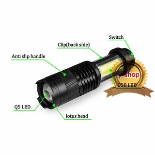 Q5+COB 2in1 Portable Flashlights Zoom ไฟฉาย 600mah usb charge 3mode
