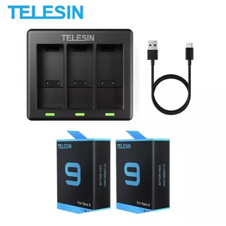 TELESIN 2 Batteries and Triple Fast Charger Fully Compatible with GoPro Hero 9 Black