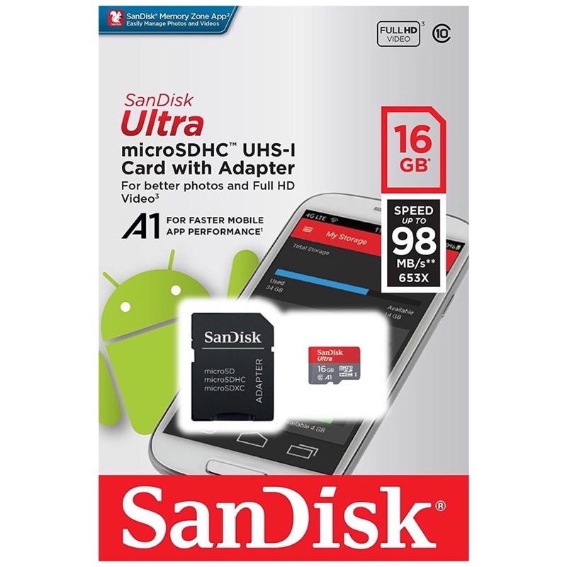 0049 พร้อมส่ง! ไมโครการ์ด ขนาด 16 GB Sandisk microSDHC 16 GB