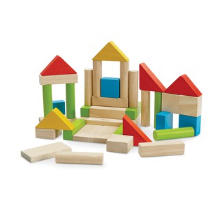 PlanToys ของเล่นไม้ แปลนทอยส์ บล็อกไม้ หลากสี 40 ชิ้น COLORFUL 40 UNIT BLOCKS (18m+)