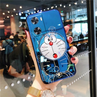 Hot Sales เคสโทรศัพท์ Oppo A57 4G 2022 / A77 5G / A96 4G / A76 New Fashion Cartoon Quicksand Mirror Bracket Cute Doraemon Soft Case Cover เคส OPPO A57 OppoA77