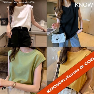 KNOW#เสื้อแขนกุดผู้หญิง น่ารัก Oversize สไตล์เกาหลี ทันสมัยที่สุด เสื้อผ้าวัยรุ่นแฟชั่น  เสื้อยืดมินิมอลสีพื้น#2264