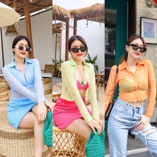 Beach shirt 🏖 (330฿ฟรีส่ง) เสื้อเชิ้ตผ้าตาข่ายซีทรู ใส่คลุมเก๋ๆ ไม่เน้นปกปิด ☺️ ใส่คู่บิกินี่ บราแซ่บๆ สีสวย สดใส น่ารัก