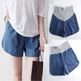 พร้อมสต็อกหญิงตั้งครรภ์ท้องกางเกงขาสั้นผ้ายีนส์สั้นออกแบบกาง…