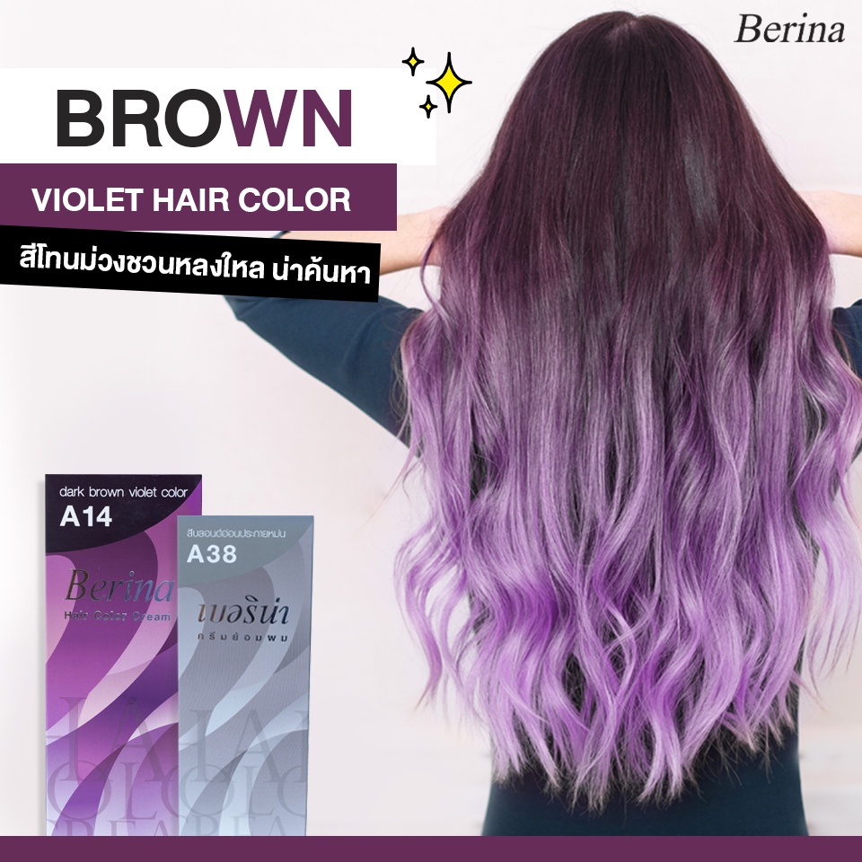 เบอริน่า เซตสี Berina A14 + A38 สีน้ำตาลประกายม่วง สีย้อมผม สีผมเบอริน่า ครีมย้อมผม ยาย้อมผม Berina Brown Violet Color