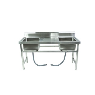 Stainless Steel Sink ซิงค์ล้างจานสแตนเลส 2 หลุม 60x145x80cm ST1450M ซิ้งค์สแตนเลส 2 หลุม ซิงค์ครัวร้านอาหาร อ่างล้างจาน