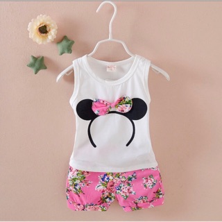 ชุดเสื้อผ้า ยกเซต(เสื้อ+กางเกง) ลายที่คาดผม โบว์กลาง น่ารักๆ