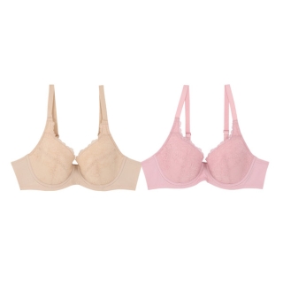 Wacoal Surprise Lace Bra set 2 ชิ้น เสื้อชั้นใน แบบมีโครง รุ่น WB9B41 สีเนื้อ-ชมพู