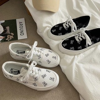 [size:35-44] รองเท้าผ้าใบลายตุ๊กตาหมี ทรง VANS แนวสตรีท รองเท้าผ้าใบสไตล์เกาหลี