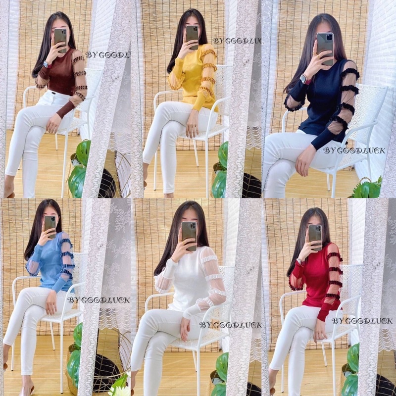 SpinnyHouse เสื้อแขนฟรุ้งฟริ้ง รุ่นนี้เด็ดจริง จะหวานหยดย้อย หรือจะแอบแซ่บก็ได้หมดกับลุคนี้ แขนโดนัท D303B