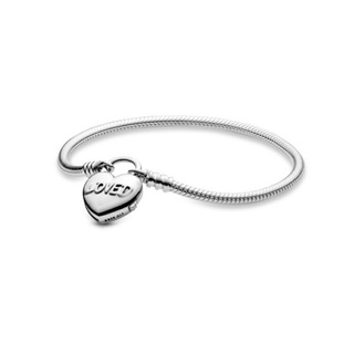 (พร้อมส่ง)*New*Pandora Moments Heart Padlock Clasp Snake Chain Bracelet size 16/18/19