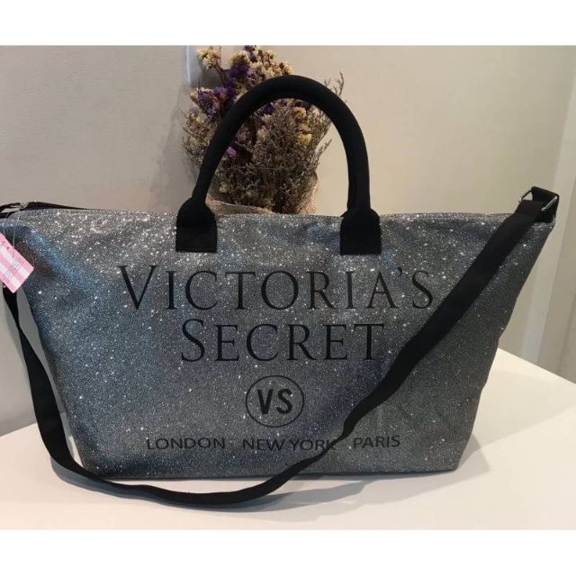 VICTORIA'S SECRET CANVAS GLITTER LARGE RUNWAY TRAVEL BAG 2017