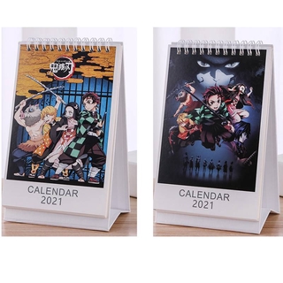 ปฏิทิน ปฏิทินตั้งโต๊ะ ปี 2021 Demon Slayer Kimetsu no Yaiba Kamado Tanjirou Nezuko Desktop Desk Calendar Personality Decoration Work Note Calendar New Year Plan Schedule