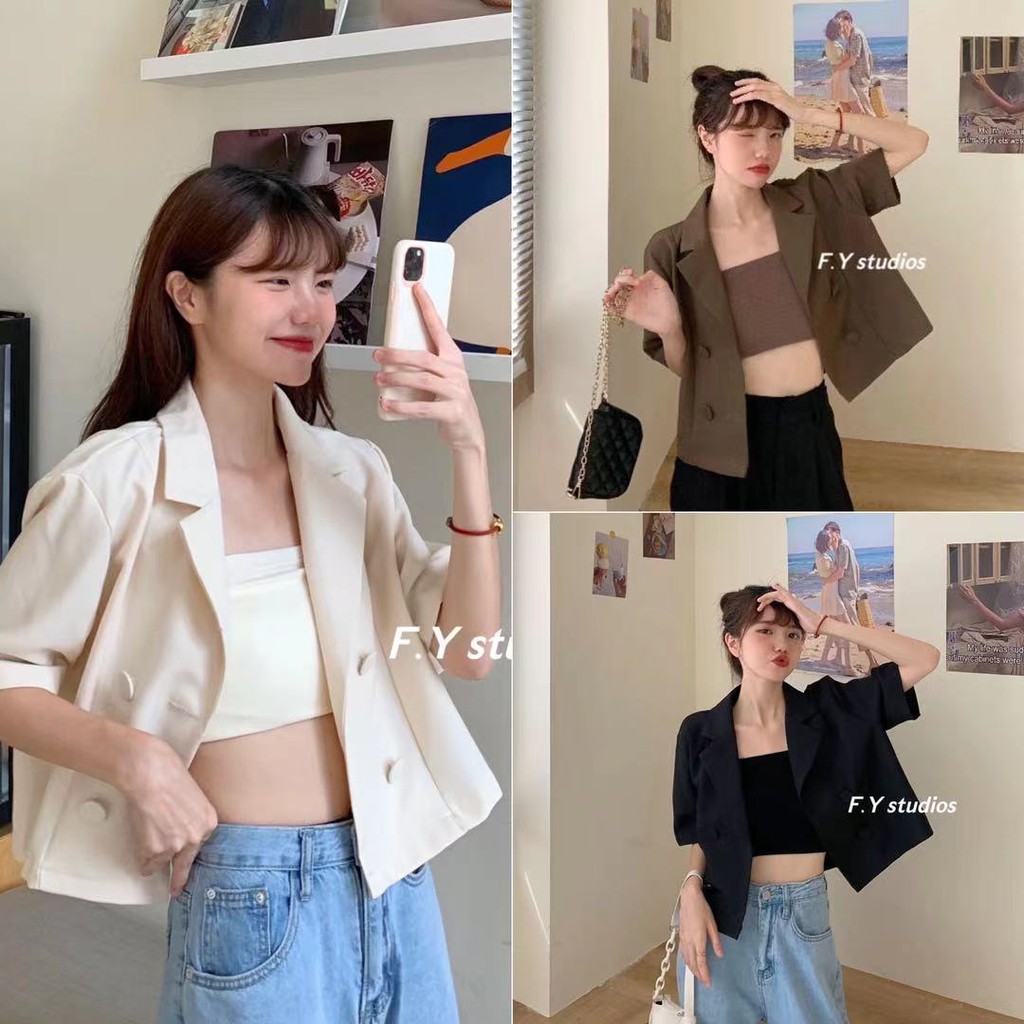 𝙁.𝙔 𝙨𝙩𝙪𝙙𝙞𝙤𝙨 พร้อมส่ง NO.102 เสื้อ2ชิ้น สีพื้น สไตล์เกาหลี มี3สี สำหรับผู้หญิง
