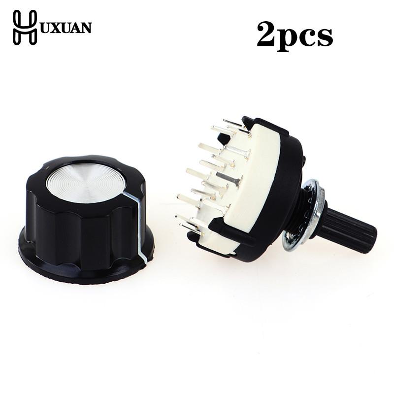 2 ชิ้น 4P3T Single Deck Rotary Switch Band Selector 4 เสา 3 ตําแหน่งพร้อมลูกบิดสีดํา