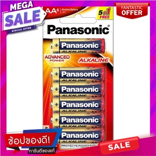 พานาโซนิคถ่านอัลคาไลน์AA รุ่นLR6T6BN1F แพค 5ชิ้น ฟรี 1ชิ้น Panasonic AA alkaline batteries Model LR6T6BN1F Pack 5 pieces