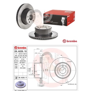 09 A229 11 จานเบรค ล้อ F (ยี่ห้อ BREMBO) รุ่น Std LAND ROVER Discovery II ปี1999