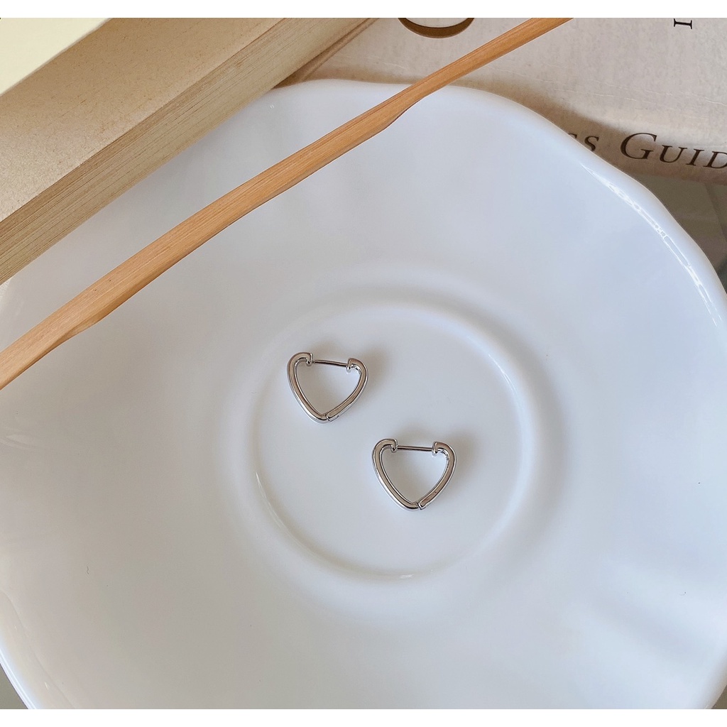 245-goodgift_station - Hoop heart silver earrings ต่างหูเงินแท้ s925 ห่วงกลมล็อครูปทรงหัวใจ ใส่ติดหู
